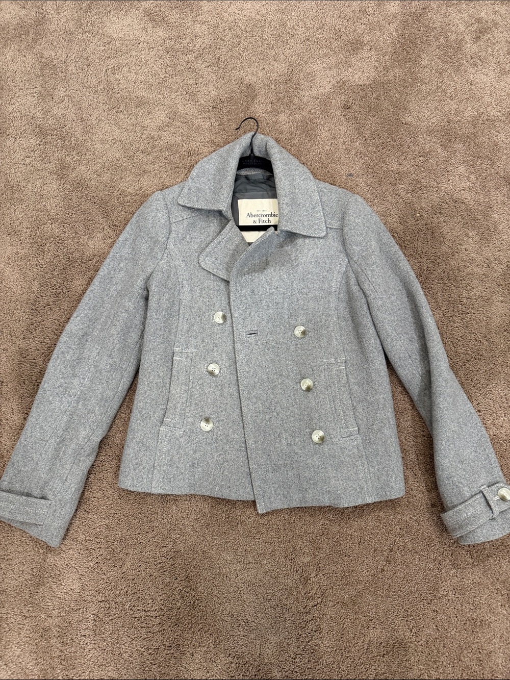 Abercrombie & Fitch Light Gray Double-Breasted Peacoat